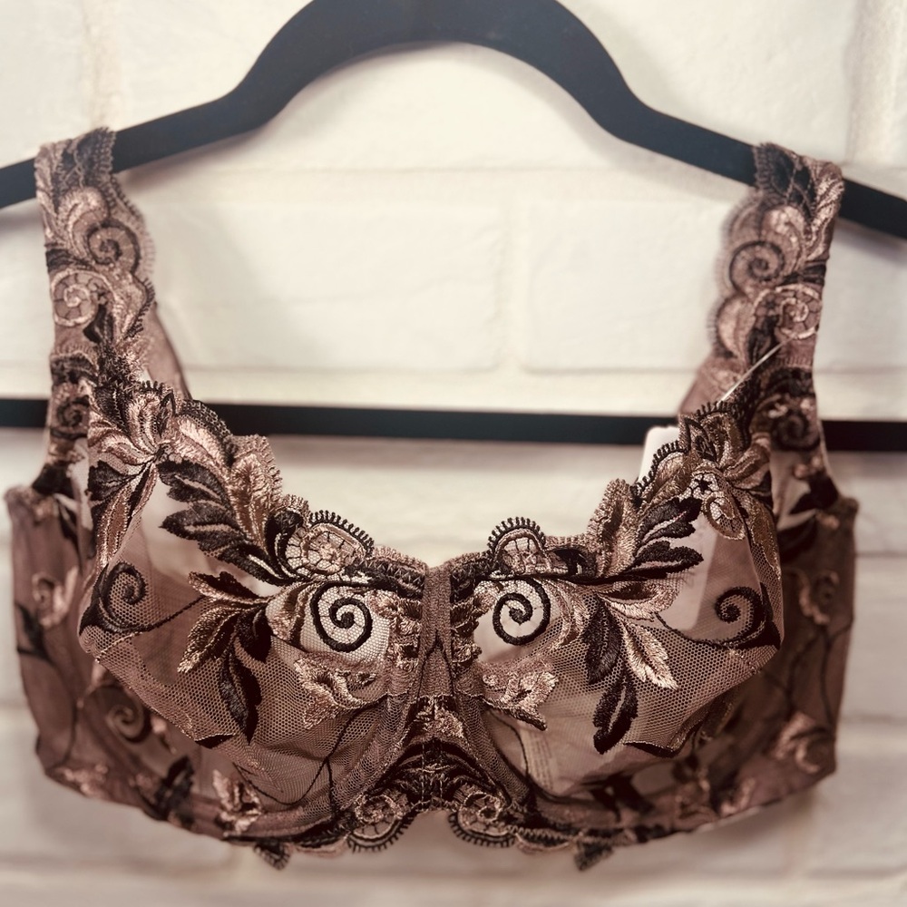 NWT Soma Sensuous Lace Unlined Underwire Bra 34 D Mochaccino Black #0551